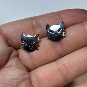Vintage WTS Watson Signed Sterling Silver 925 Cat Face Stud Earrings, Cat Lovers